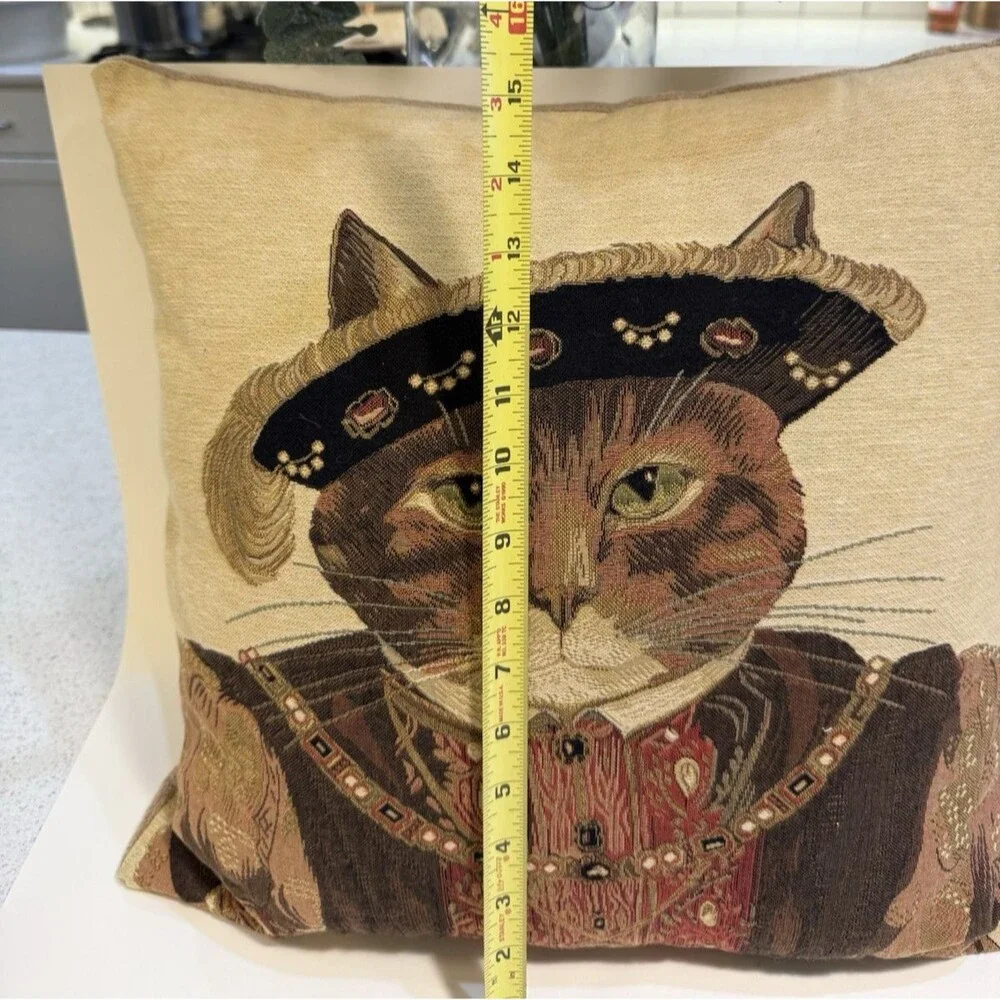 Jacquard Woven Throw Pillow Susan Herbert Cat A 15x15 in Belgian Made Home Decor